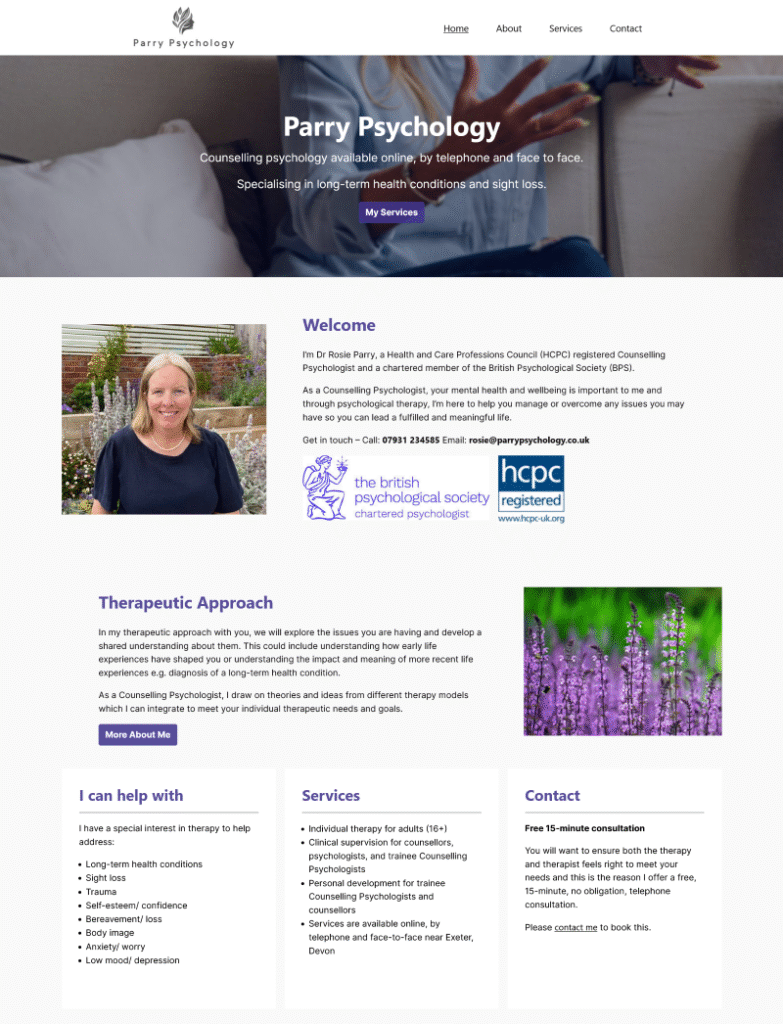 Screenshot of Parry Psychology website.